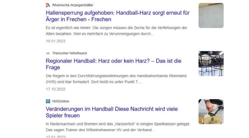 Google suche Handball Harz verboten